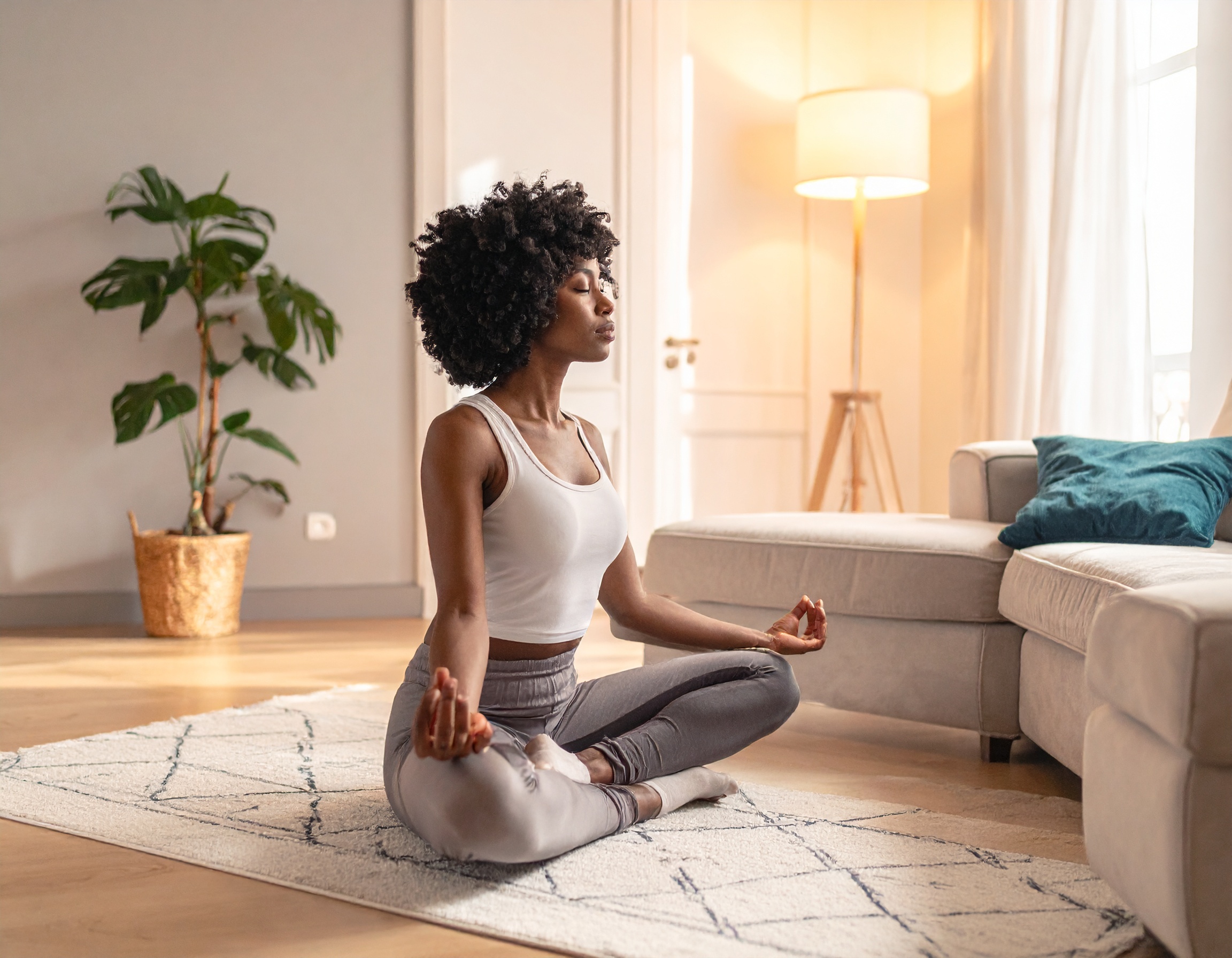 Firefly_Woman doing kundalini yoga poses in their living room 785887 Image of woman performing a kundalini yoga pose