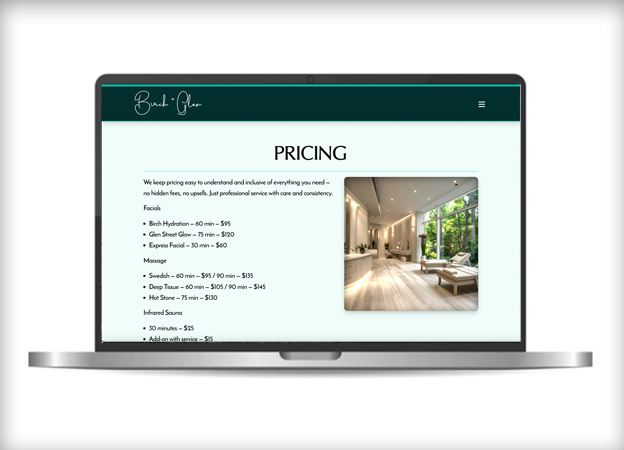 Image of 'Birch & Glen' Pricing Page