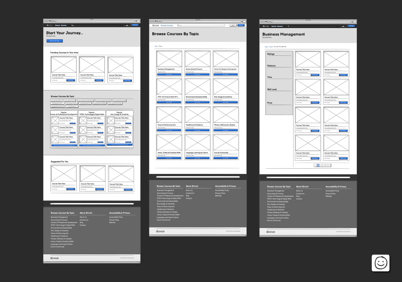Image of Low-Fi Wireframes for 'iEnrich' Website