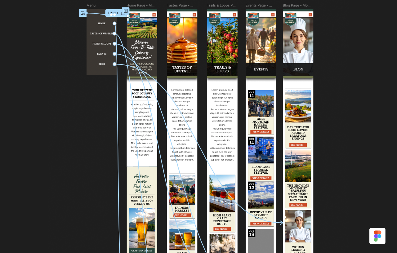 Image of mobile wireframes for 'Taste of Upstate'