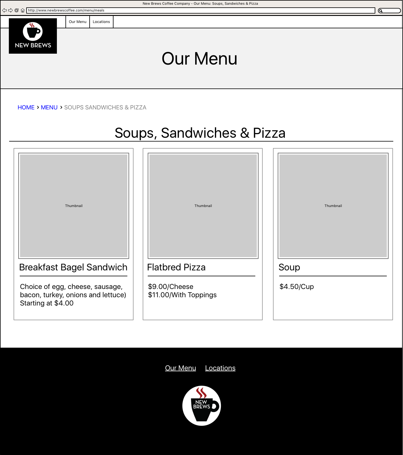 Meals Page Wireframe