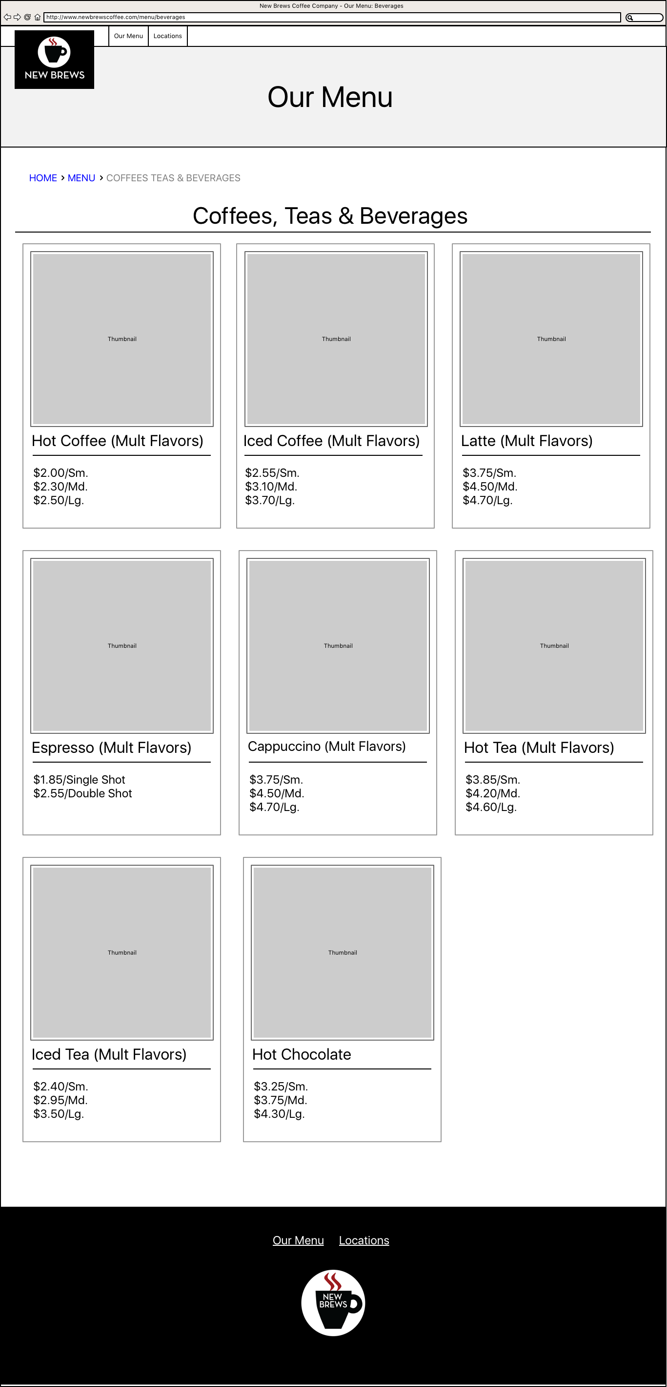 Beverages Page Wireframe