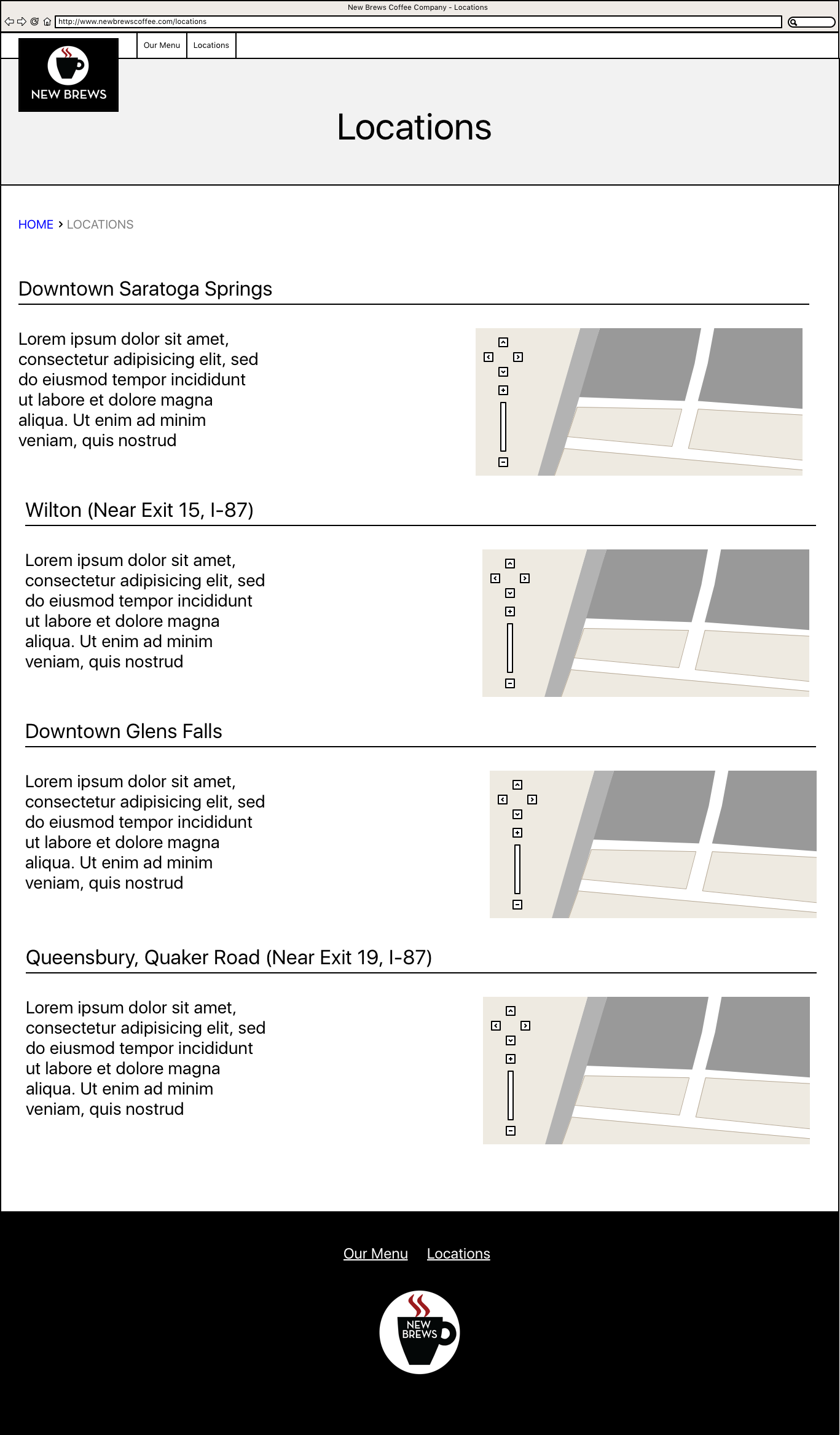 Locations Page Wireframes